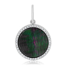 Small Black or White Mother of Pearl Coin Charm with Diamond Frame