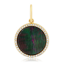 Small Black or White Mother of Pearl Coin Charm with Diamond Frame