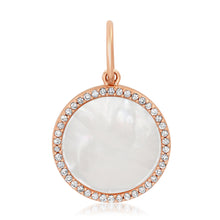 Small Black or White Mother of Pearl Coin Charm with Diamond Frame