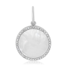 Small Black or White Mother of Pearl Coin Charm with Diamond Frame