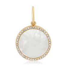 Small Black or White Mother of Pearl Coin Charm with Diamond Frame