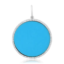Turquoise or Malachite Coin Charm with Diamond Frame
