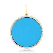 Turquoise or Malachite Coin Charm with Diamond Frame