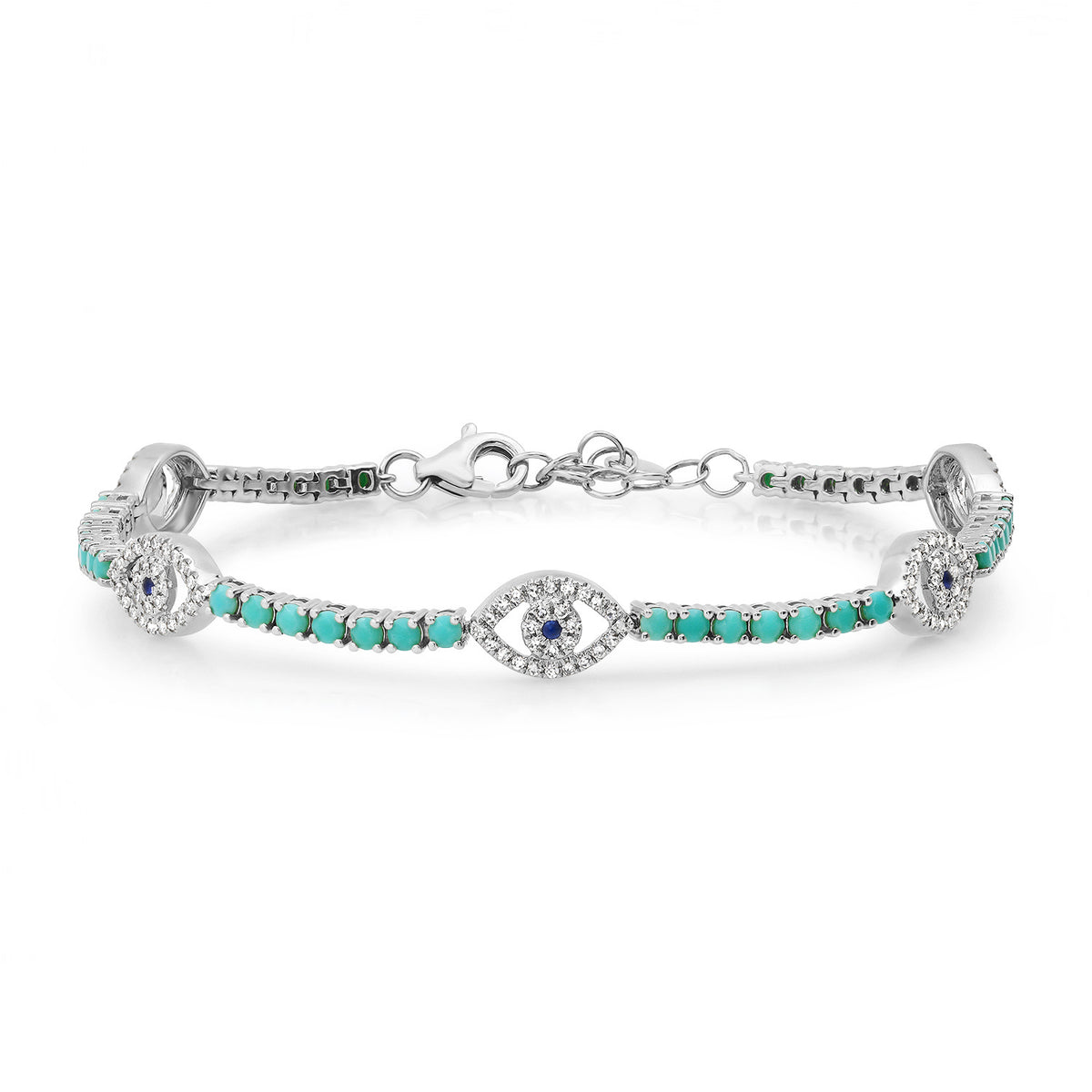 STERLING SILVER DIAMOND SAPPHIRE and TURQUOISE EVIL EYE online BRACELET and NECKLACE