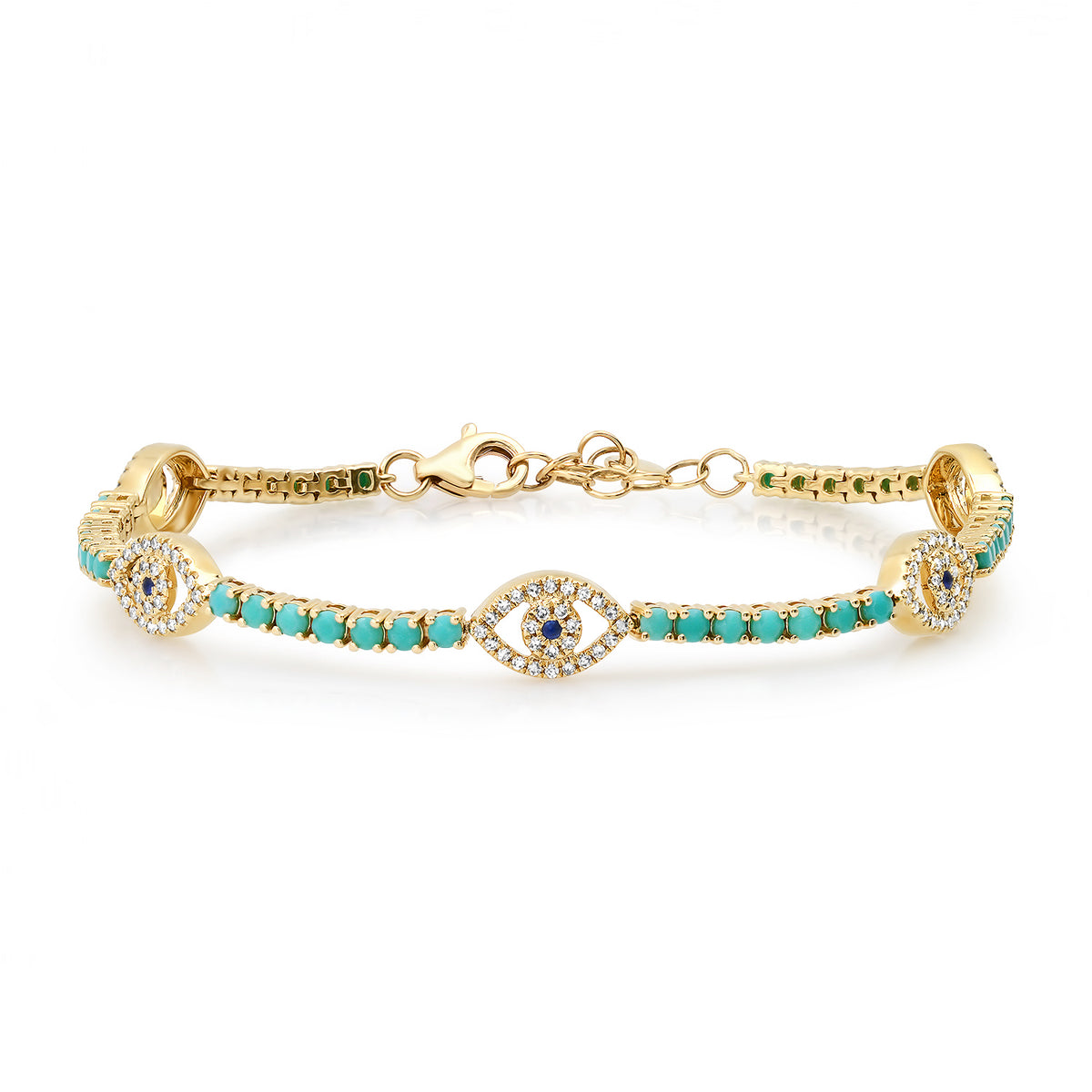 Lucky Brand Faux Turquoise Brass Tone Lucky Stars Toggle Bracelet 7.5 Inch