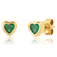 Gemstone Heart Stud Earrings with Gold Frame