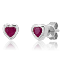 Gemstone Heart Stud Earrings with Gold Frame