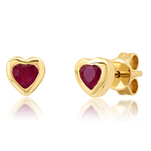 Gemstone Heart Stud Earrings with Gold Frame