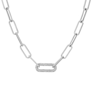 Large Paperclip Link Necklace with Diamond Link