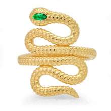 Textured Snake Ring with Emerald Marquis Eye