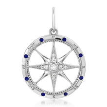 Mother of Pearl or Malachite Compass Pendant Charm with Diamonds and Enamel