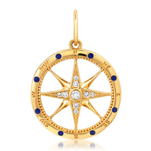 Mother of Pearl or Malachite Compass Pendant Charm with Diamonds and Enamel