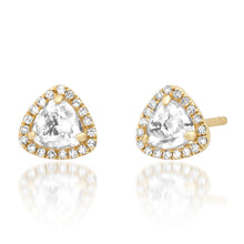 Topaz Trilion Stud Earrings with Diamond Frame