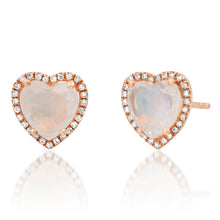 Sparkling Moonstone Heart Stud Earrings with Diamond Frame