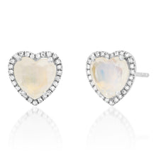 Sparkling Moonstone Heart Stud Earrings with Diamond Frame