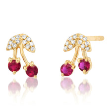 uby & Diamond Cherry Drop Stud Earrings