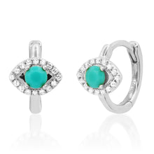 Turquoise & Diamond Evil Eye Huggie Hoop Earring