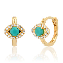 Turquoise & Diamond Evil Eye Huggie Hoop Earring