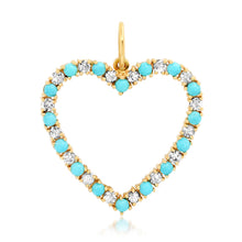 Open Pink Sapphire or Diamond & Turquoise Heart Charm Pendant