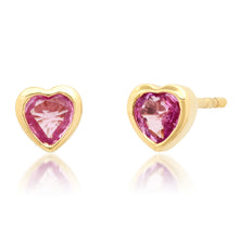 Gemstone Heart Stud Earrings with Gold Frame
