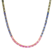 One of a Kind Emerald Cut Sapphire Rainbow Tennis Necklace