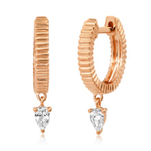Fluted Huggie Hoop Earrings with Diamond Drop