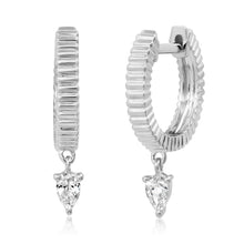 Fluted Huggie Hoop Earrings with Diamond Drop
