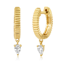 Fluted Huggie Hoop Earrings with Diamond Drop