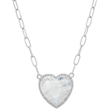 Puffy Gemstone Heart Necklace with Diamond Frame