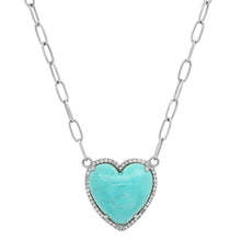 Puffy Gemstone Heart Necklace with Diamond Frame