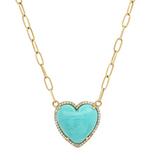 Puffy Gemstone Heart Necklace with Diamond Frame