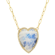 Jumbo Faceted Puffy Moonstone Heart Necklace with Diamond Frame