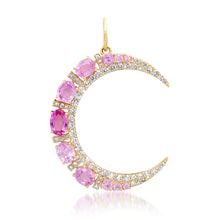 Graduated Gemstone & Diamond Crescent Moon Pendant