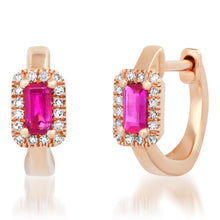 Semiprecious Baguette with Diamond Halo Huggie Earrings