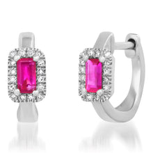 Semiprecious Baguette with Diamond Halo Huggie Earrings