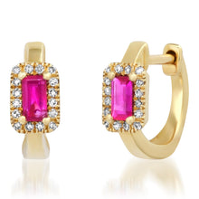 Semiprecious Baguette with Diamond Halo Huggie Earrings
