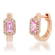 Semiprecious Baguette with Diamond Halo Huggie Earrings
