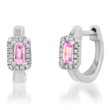 Semiprecious Baguette with Diamond Halo Huggie Earrings