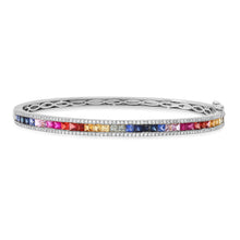 Princess Cut Gemstone & Diamond Bangle Bracelet