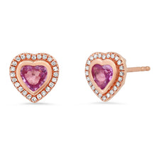 Bella Gemstone Heart Stud Earrings with Diamond Frame