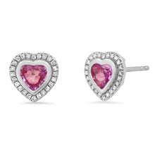 Bella Gemstone Heart Stud Earrings with Diamond Frame
