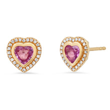 Bella Gemstone Heart Stud Earrings with Diamond Frame
