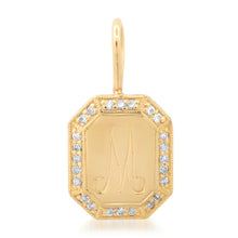 Radiant Script Initial Medallion Charm with White Diamond Frame