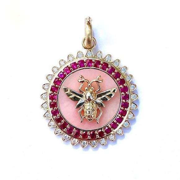 Semiprecious Bee Minnie Medallion Pendant Charm