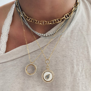 George Pave Diamond Circle w/Black Onyx Inlay Pendant Necklace