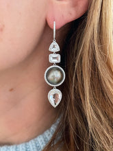 Multi Shape Topaz & Diamond Drop Earrings with Sliced Pearls