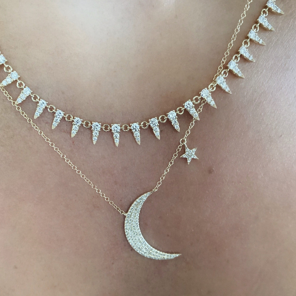 Custom Gold Celesial Moon Stars Charm Necklace With Click 