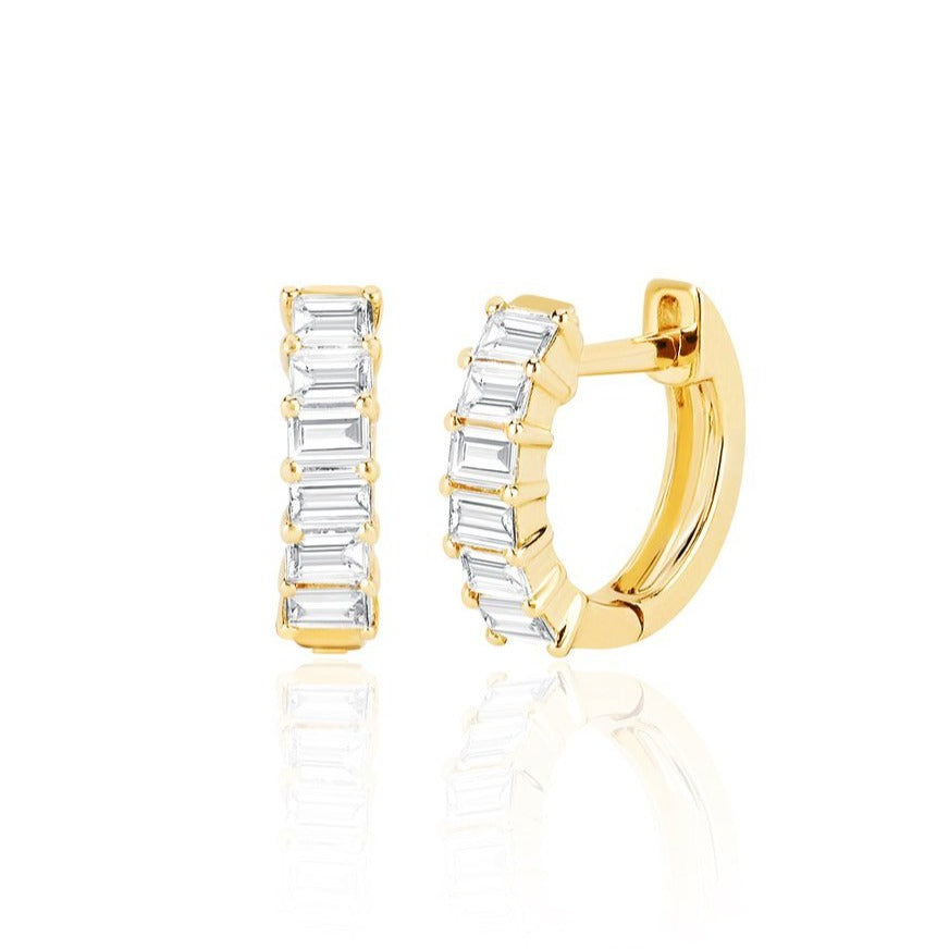 Prong Set Diamond Baguette Huggie Earrings