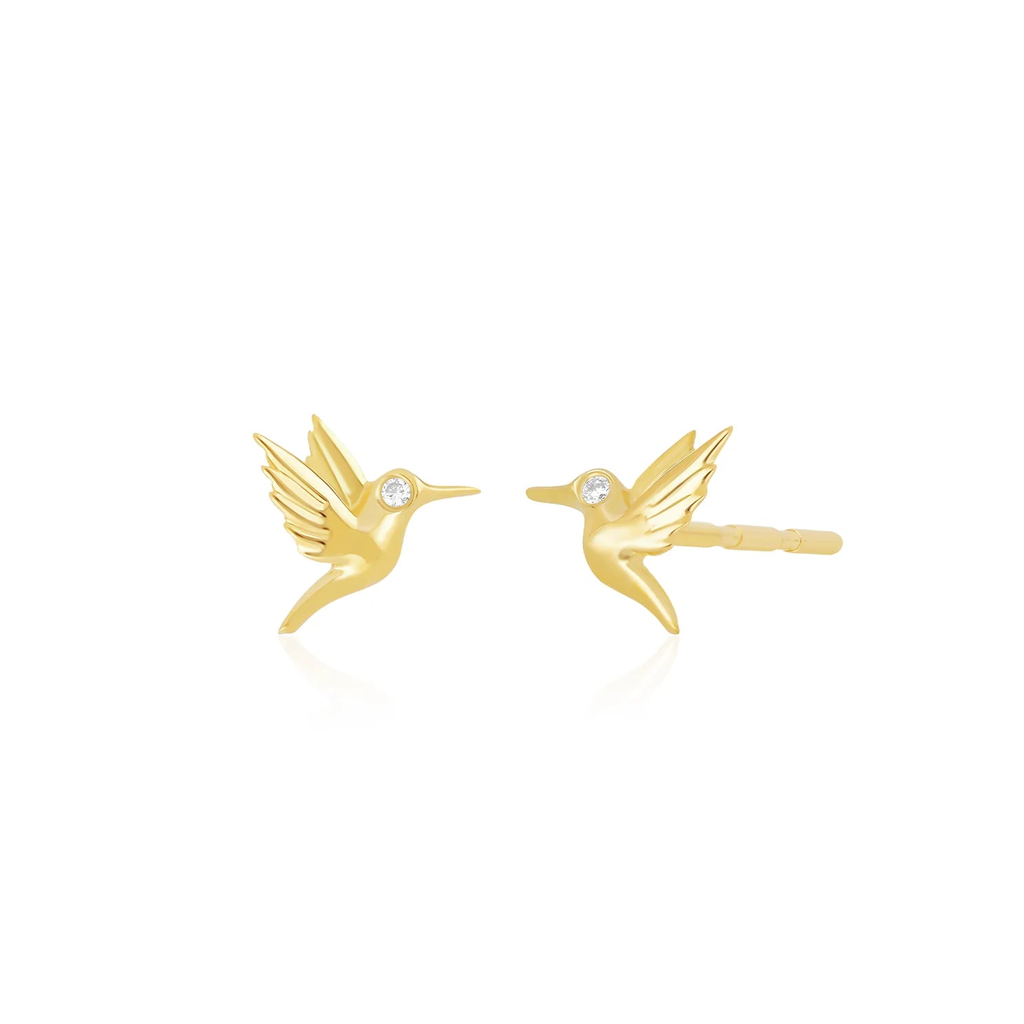 Mini Hummingbird Stud Earrings with Diamond Eye
