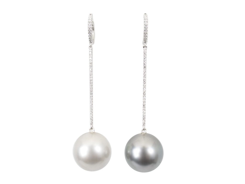 Mismatch Pearl Drop Diamond Earrings